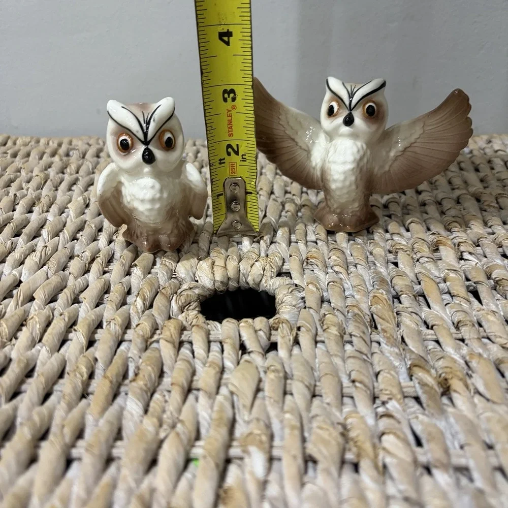 Vintage Owl Salt And Pepper Shakers Hand Painted Porcelain Japan Open Wings‎ MCM